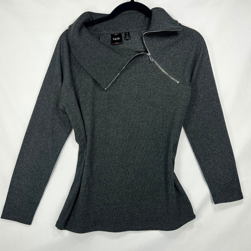 Vintage Rafaella Asymmetric Zip Knit Sweater Charcoal (M)